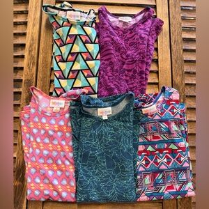 LuLaRoe Kids Dresses - Vibrant Patterns in Purple, Pink and Blue Set of 5 Size 4